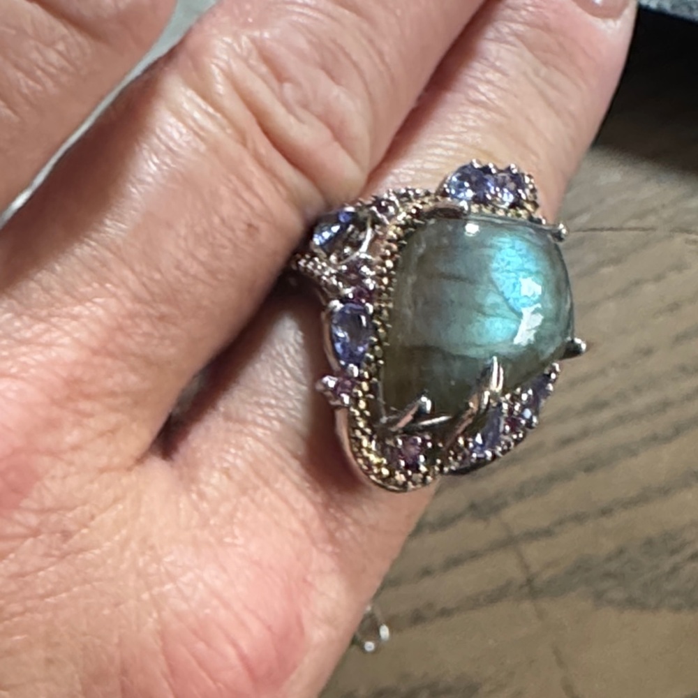 Vintage Sajen sterling silver ring with labradorite and amethyst. - Picture 3 of 9